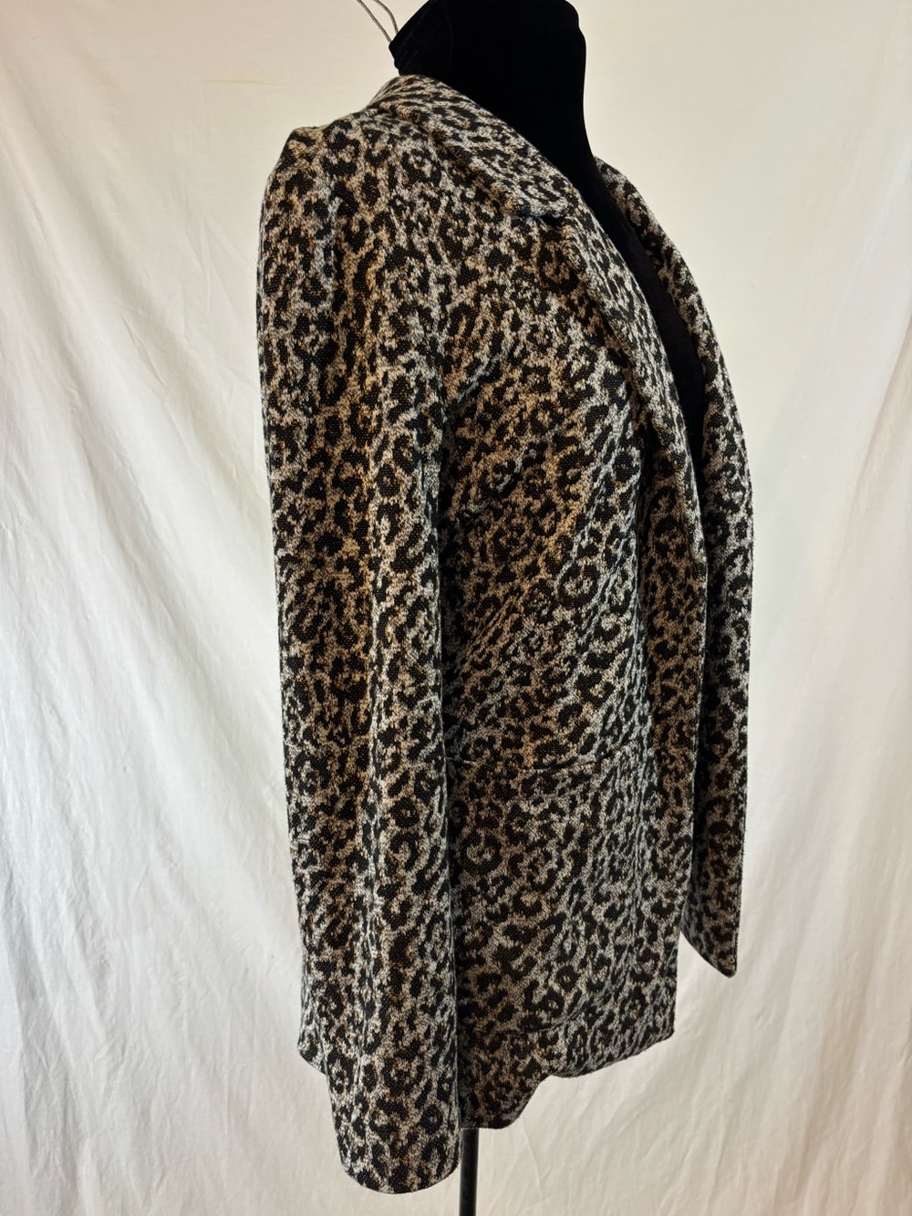 Dex Leopard Print Open Front Knit Cardigan Cozycore Soft Pocket Sweater Small - Picture 2 of 10
